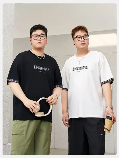 Design ÉNORME Graphic Print T-Shirt White with Plaid Cuff Detail T-Shirts - 9