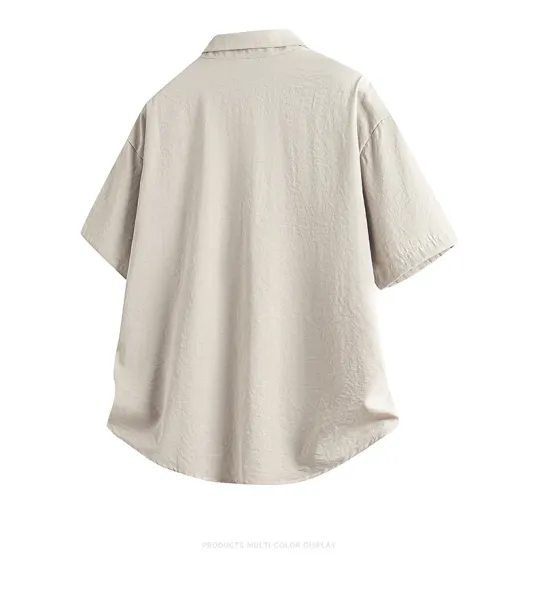Design Oversized Short-Sleeve Shirt Beige Tops Shirt - 15
