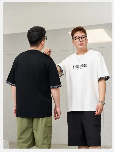 Design ÉNORME Graphic Print T-Shirt White with Plaid Cuff Detail T-Shirts - 10