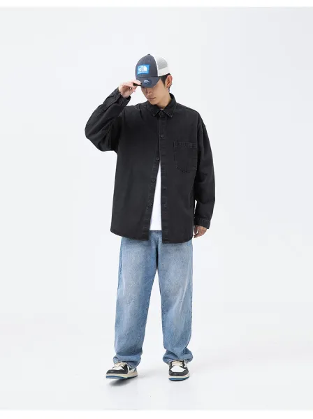 Design Oversized Washed Black Denim Shirt Tops Shirt - 20