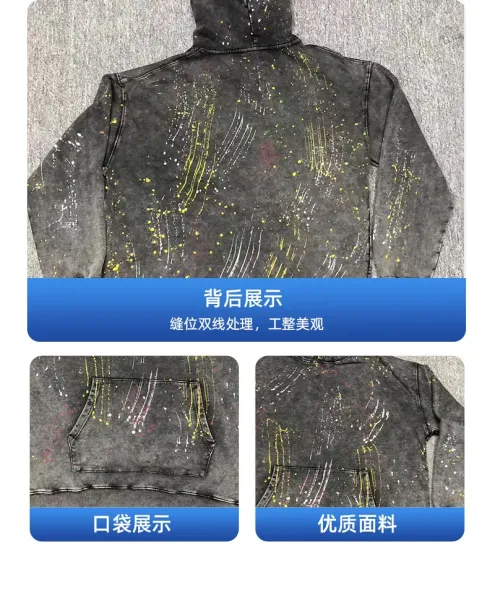 Design Langfei Custom Ink-Splatter Distressed Hoodie Gray Hoodie - 7