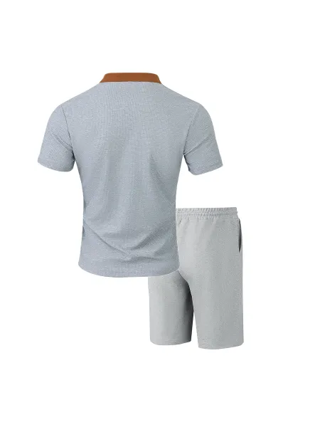Design Lace-Up V-Neck Short Set Gray - 18