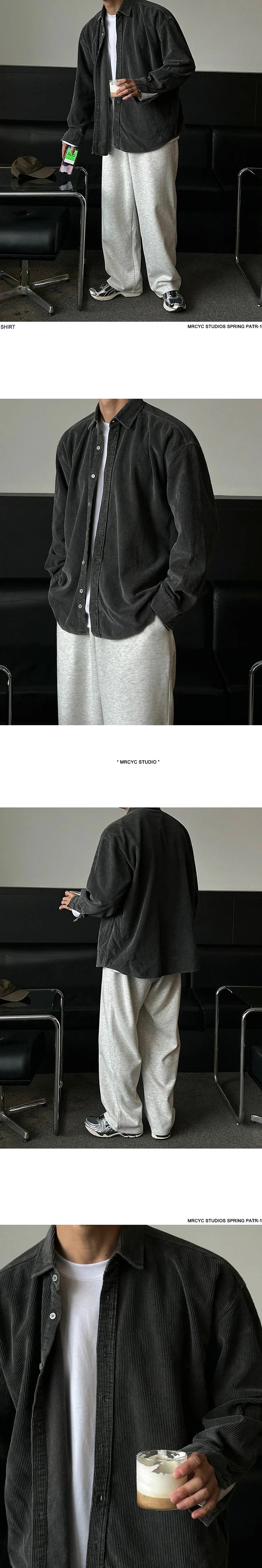 Design Corduroy Shirt Jacket Navy Blue Outerwear - 11