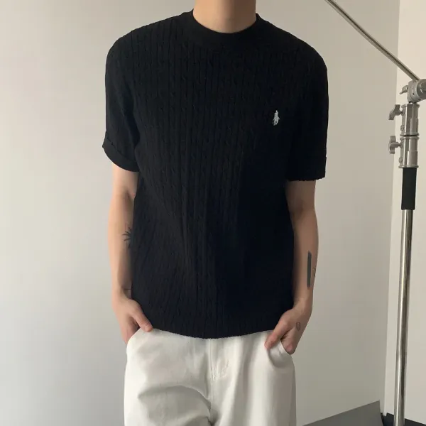 Polo Ralph Lauren Cable Knit Short-Sleeve T-Shirt Black - 1
