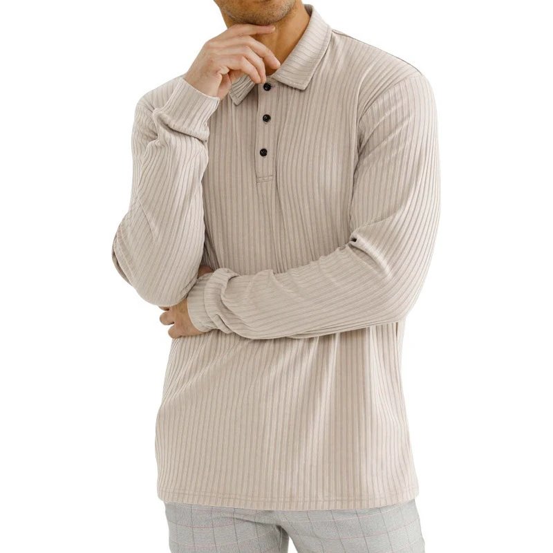 Design Long Sleeve Ribbed Polo Shirt White Tops Polo - 35
