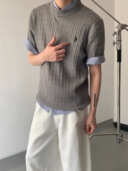 Polo Ralph Lauren Cable Knit Short-Sleeve Sweater Gray - 3