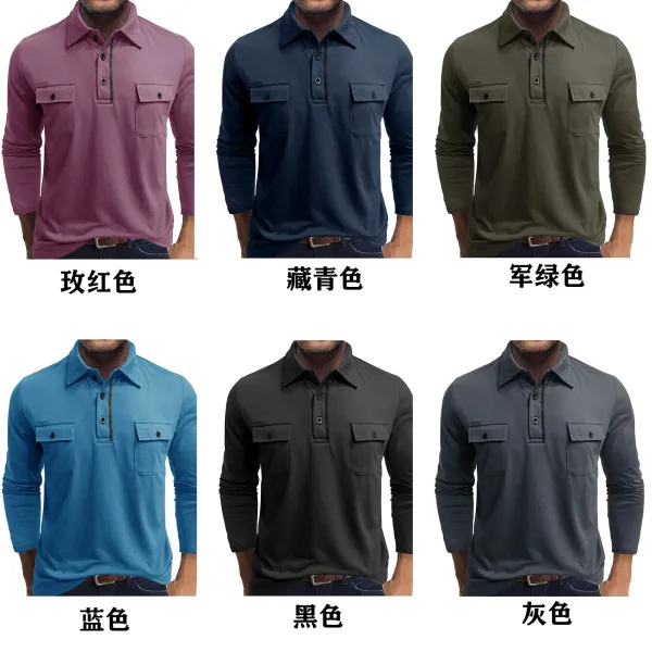 Design Utility Polo Shirt Army Green Long Sleeve Tops Polo - 2