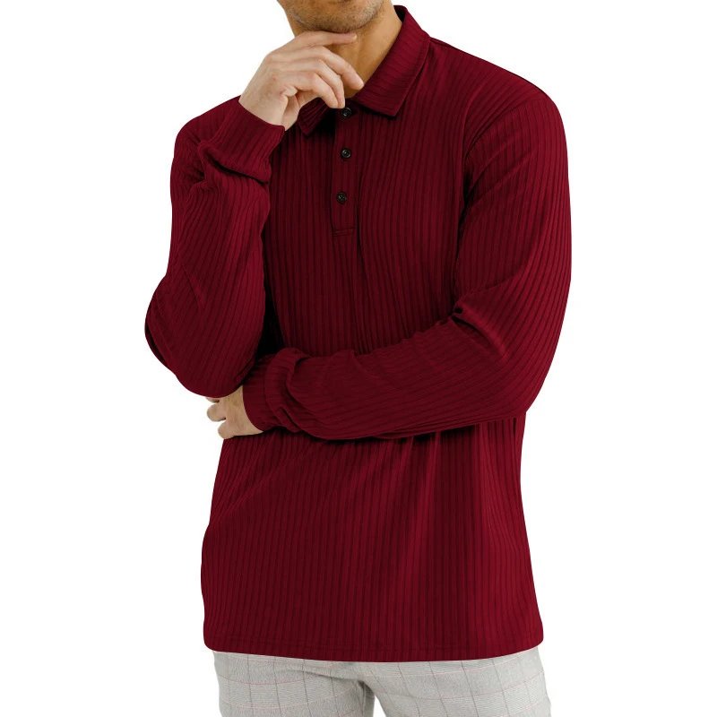 Design Long Sleeve Ribbed Polo Shirt White Tops Polo - 40