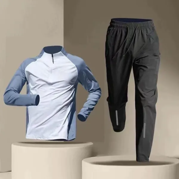Design Performance Half-Zip Base Layer Top and Reflective Jogger Pants Set Activewear - 1