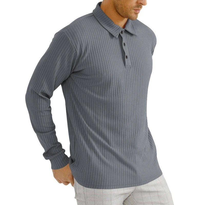 Design Long Sleeve Ribbed Polo Shirt White Tops Polo - 44