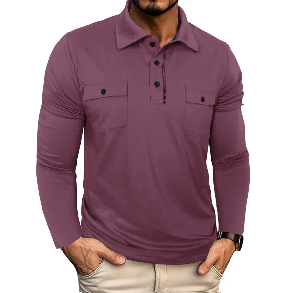 Design Utility Polo Shirt Army Green Long Sleeve Tops Polo - 4