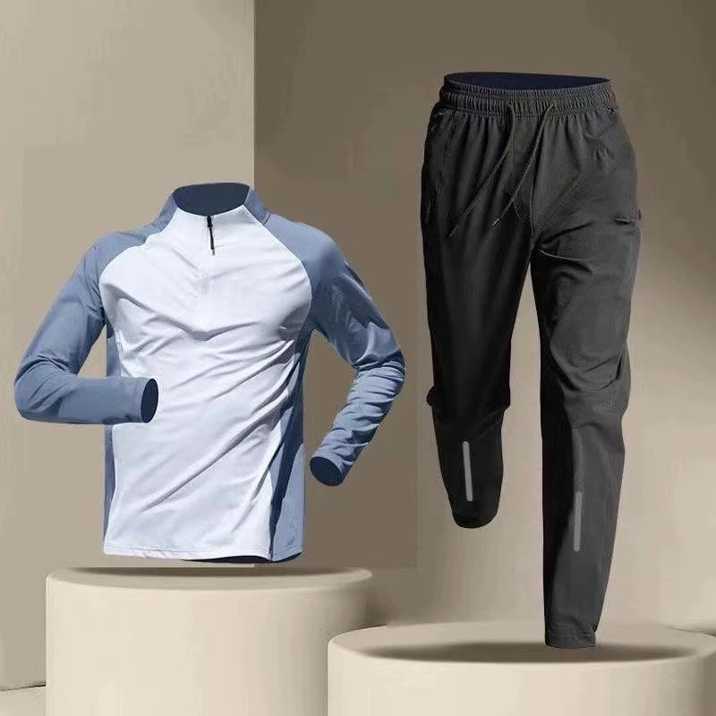Design Performance Half-Zip Base Layer and Reflective Jogger Set Light Blue / White Activewear - 2