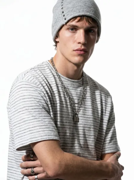 Design Striped Relaxed Fit T-Shirt White / Gray - 14