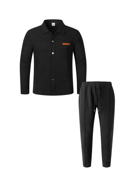 Design Waffle-Texture Utility Jacket and Track Pants Set Black - 11