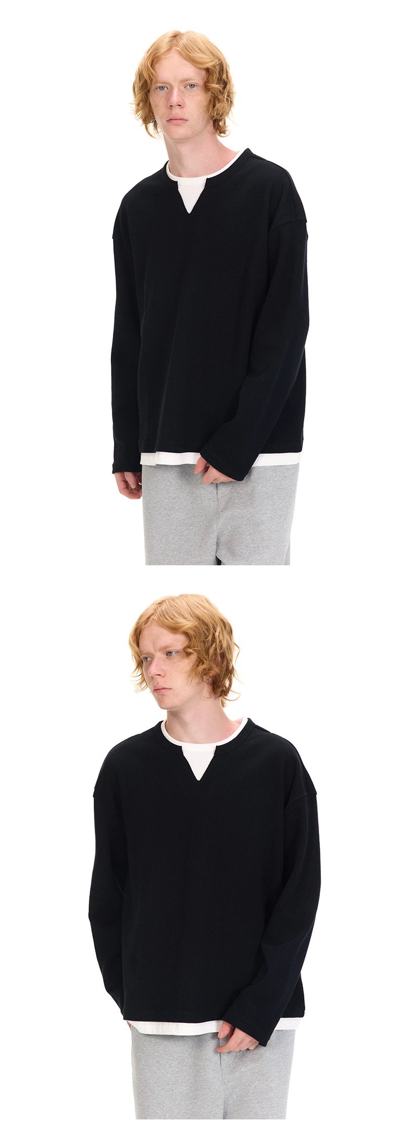 Design Layered Mock Neck Long Sleeve Top Black - 17