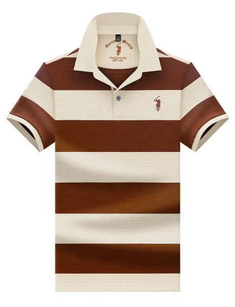 Polo Ralph Lauren Striped Polo Shirt in Teal and Beige Tops.polo - 14