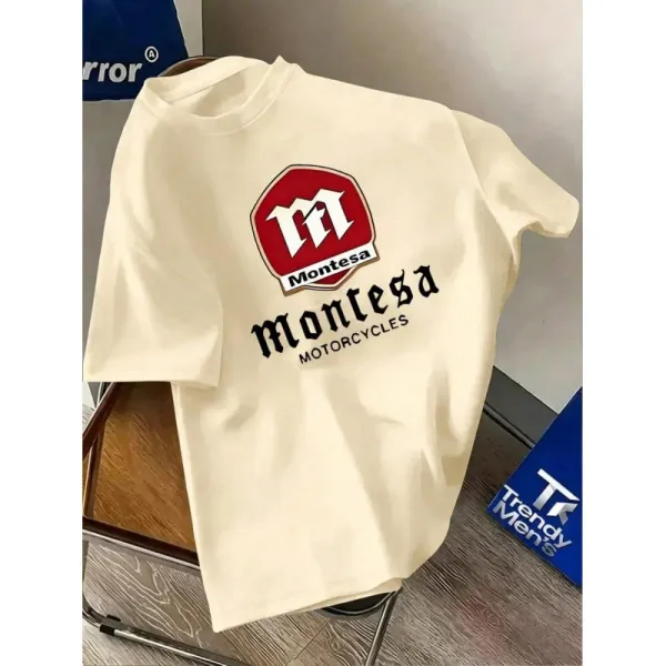 Design Montesa Motorcycles Logo Graphic T-Shirt Beige T-Shirts - 1