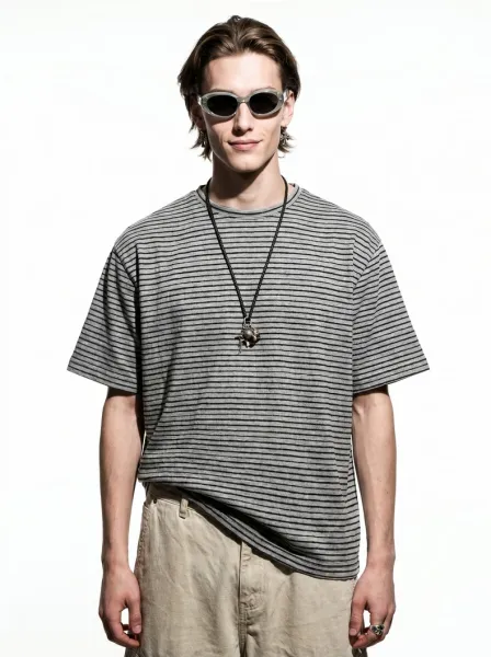 Design Striped Relaxed Fit T-Shirt White / Gray - 22