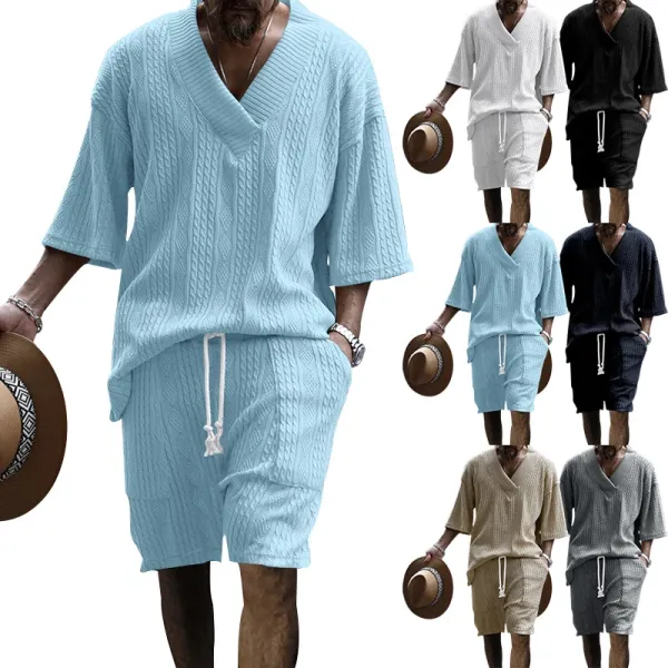 Design Knit V-Neck Oversized Set Gray - 5