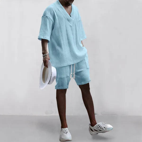 Design Knit V-Neck Oversized Set Gray - 9