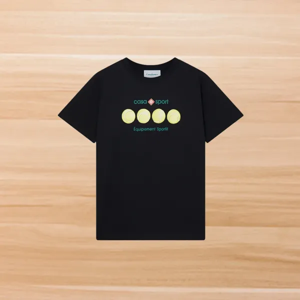 Casablanca Tennis Ball Print Black T-Shirt - 1