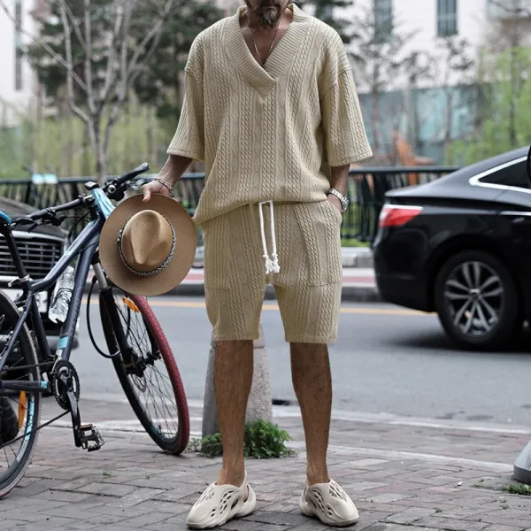 Design Knit V-Neck Oversized Set Gray - 38