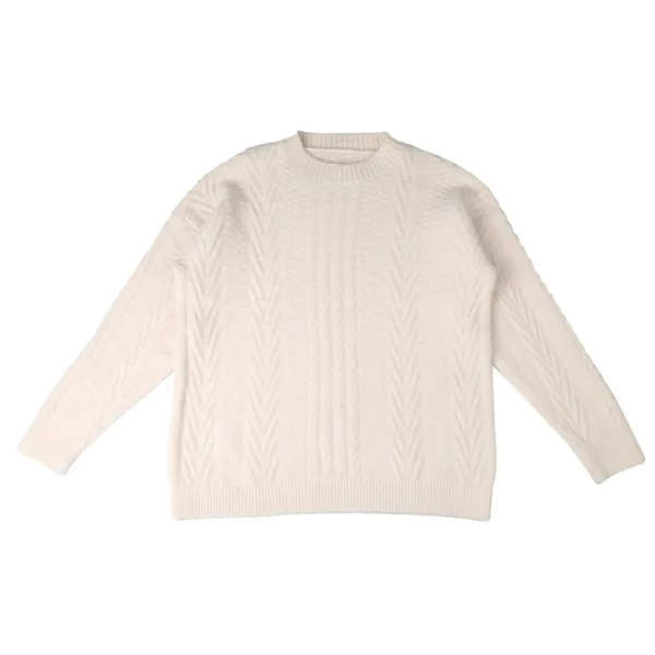 Design Cable Knit Crewneck Sweater Beige Sweater - 6