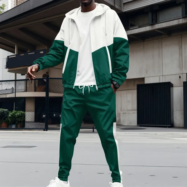 Design Color-Block Windbreaker and Joggers Set Burgundy Black Tracksuit - 4