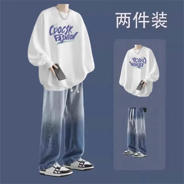 Design CDOCSK Fashion Oversized Hoodie and Gradient Wash Jeans Two-Piece Set - 1