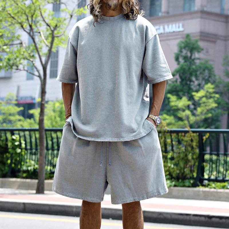 Design Oversized Two-Piece Set Light Blue Streetwear T-Shirt and Shorts - 28