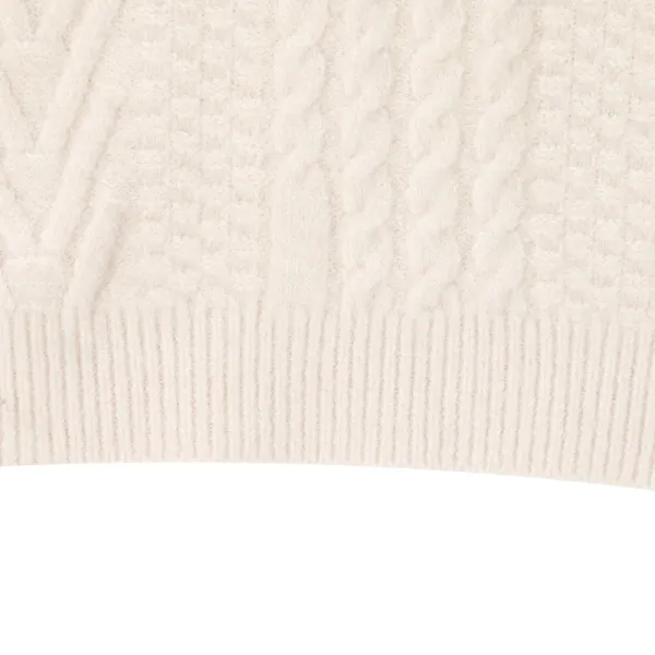 Design Cable Knit Crewneck Sweater Beige Sweater - 10