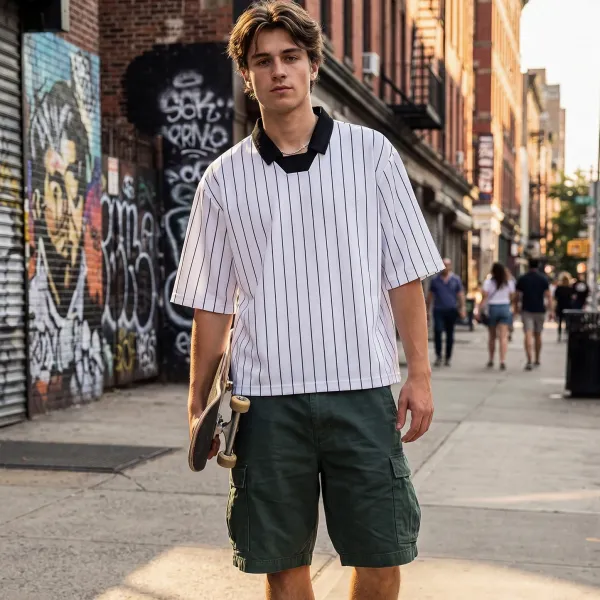 Design Pinstripe Polo Shirt Navy White Tops.polo - 9
