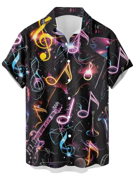 Design Cat Face Print Black Hawaiian Shirt - 36
