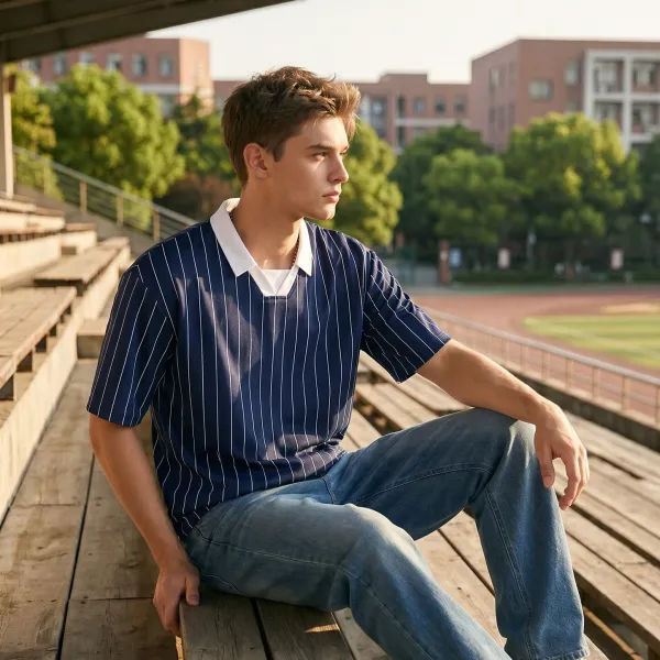 Design Pinstripe Polo Shirt Navy White Tops.polo - 10
