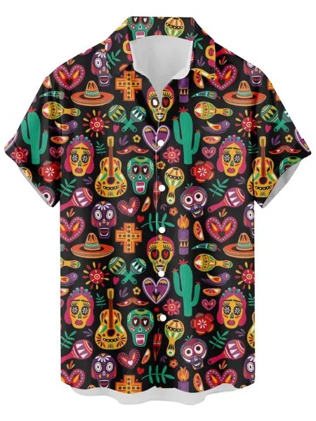 Design Cat Face Print Black Hawaiian Shirt - 38