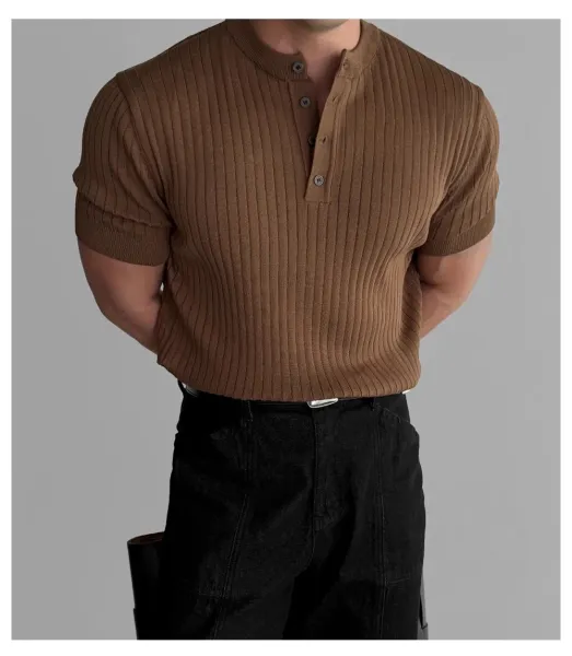 Design Ribbed Henley Knit Top White Tops - 18