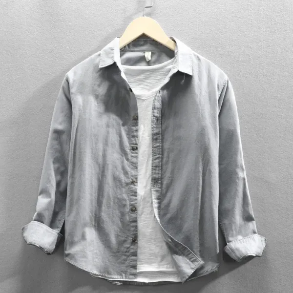 Design Lightweight Linen-Blend Shirt Gray Tops Shirt - 1