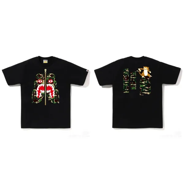 A Bathing Ape Camo Shark Zipper T-Shirt Black - 1