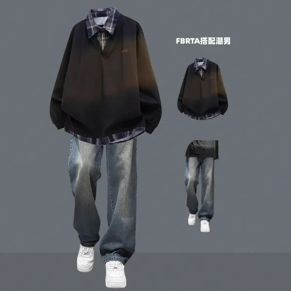 Design FBRTA Gradient Layered Polo Shirt Black Multicolor Jeans Set Tops.polo - 14