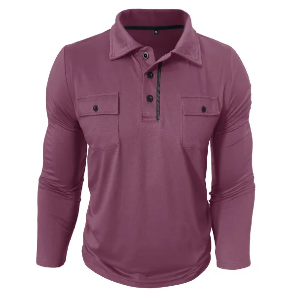 Design Utility Polo Shirt Army Green Long Sleeve Tops Polo - 5