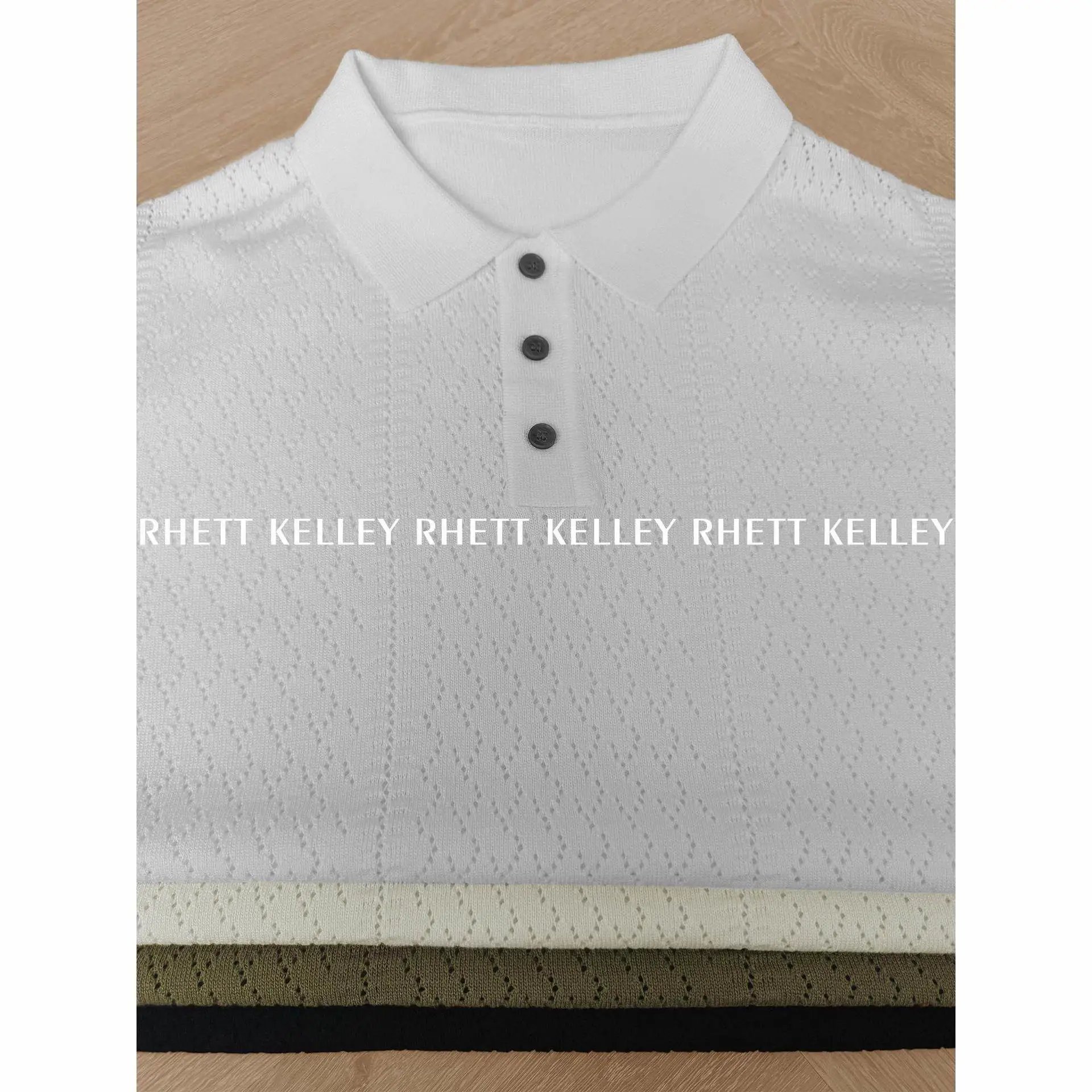 Design Rhett Kelley Knit Polo Shirt Army Green Tops Polo - 14