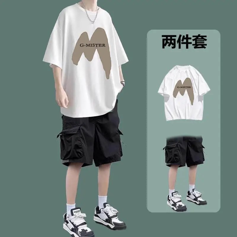 2件装大M纯棉T恤白色+D1042裤黑色