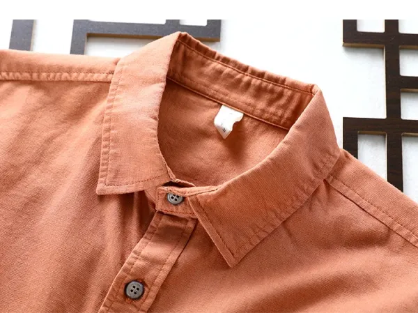 Design Linen Blend Shirt Navy Blue Tops Shirt - 23