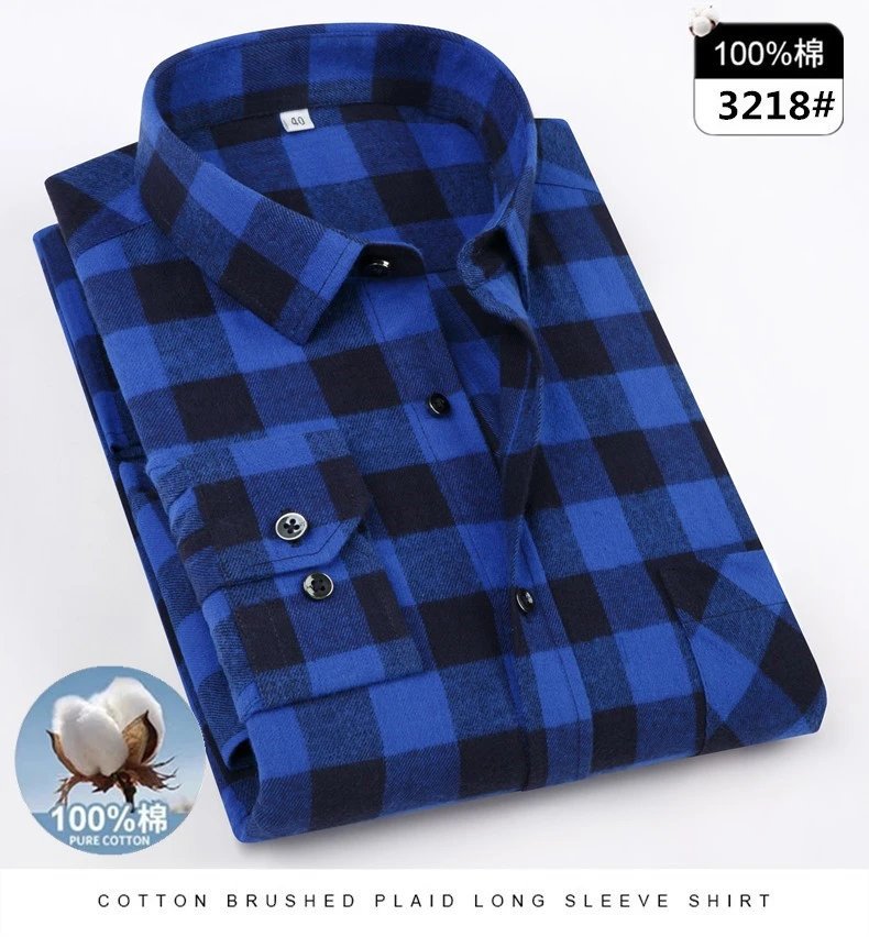 Design Flannel Shirt Brown Gray Plaid Long-Sleeve Shirt - 31