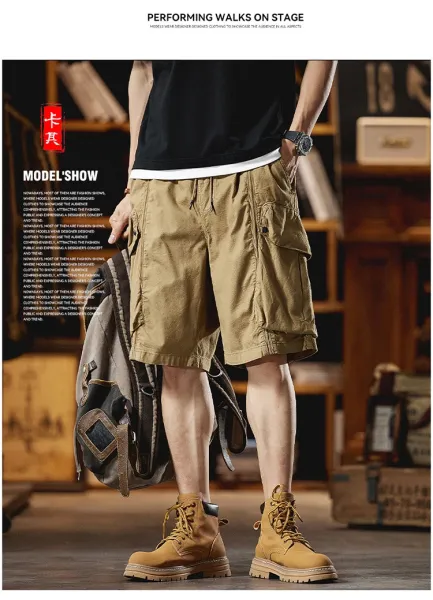Design Cargo Shorts Black + Brown T-Shirt + Tan Boots - 14