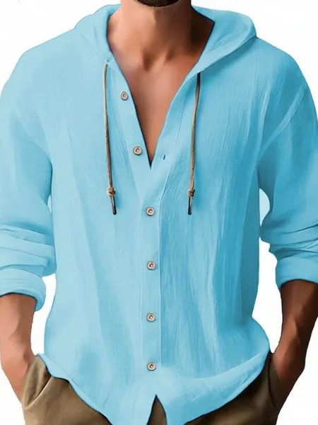 Design Hooded Button-Up Shirt Light Blue Hoodie - 1