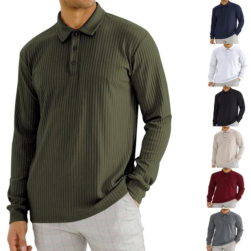 Design Long Sleeve Ribbed Polo Shirt White Tops Polo - 4