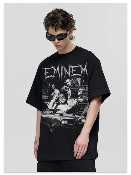 Design Eminem x The Slim Shady Graphic Washed Black T-Shirt T-Shirts - 29