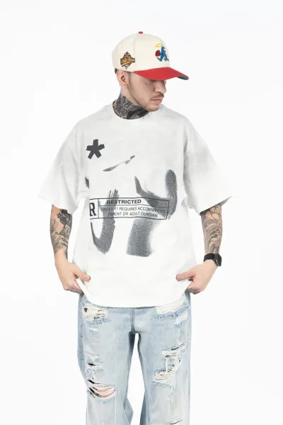 Design Restricted Graphic Print White T-Shirt - 14