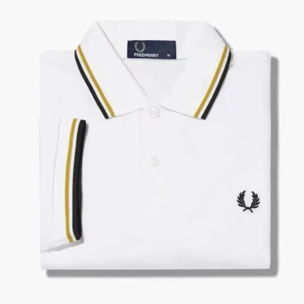 Fred Perry Twin Tipped Polo White with Gold and Black Trim Tops Polo - 1